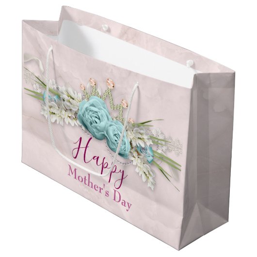 Blauwe Rozen en kroonFloral Bouquet Moederdag Groot Cadeauzakje (Voorkant Gekanteld)