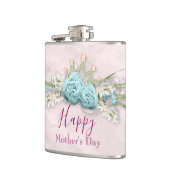 Blauwe Rozen en kroonFloral Bouquet Moederdag Heupfles (Links)