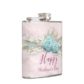 Blauwe Rozen en kroonFloral Bouquet Moederdag Heupfles (Rechts)