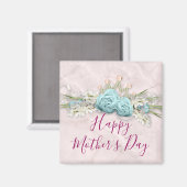 Blauwe Rozen en kroonFloral Bouquet Moederdag Magneet (Voorkant / Achterkant)