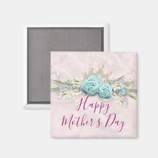 Blauwe Rozen en kroonFloral Bouquet Moederdag Magneet (Voorkant / Achterkant)