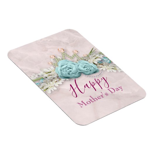 Blauwe Rozen en kroonFloral Bouquet Moederdag Magneet (Rechterzijde)