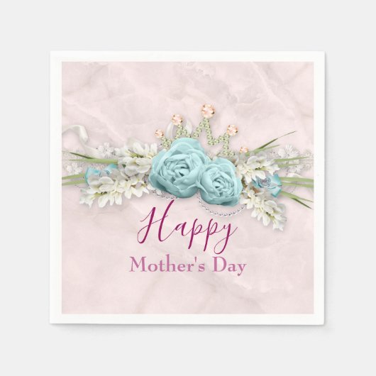 Blauwe Rozen en kroonFloral Bouquet Moederdag Servet (Voorkant)