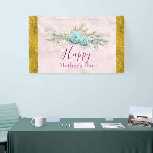 Blauwe Rozen en kroonFloral Bouquet Moederdag Spandoek (Beurs)