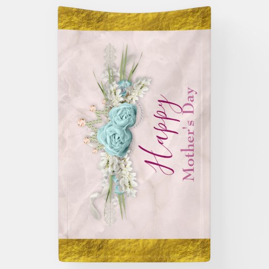 Blauwe Rozen en kroonFloral Bouquet Moederdag Spandoek (Verticaal)