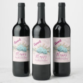 Blauwe Rozen en kroonFloral Bouquet Moederdag Wijn Etiket (Flessen)