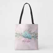 Blauwe Rozen en kroonFloral Bouquet op persoonlijk Tote Bag (Voorkant)