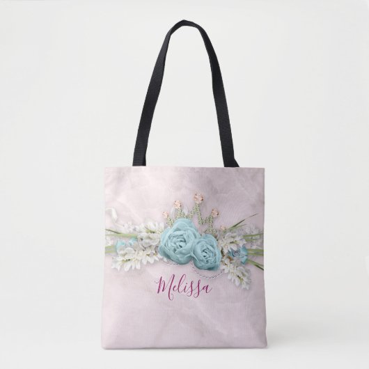 Blauwe Rozen en kroonFloral Bouquet op persoonlijk Tote Bag (Voorkant)