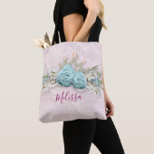 Blauwe Rozen en kroonFloral Bouquet op persoonlijk Tote Bag (Dichtbij)