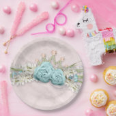 Blauwe Rozen en kroonFloral Bouquet Papieren Bordje (Feest)