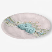 Blauwe Rozen en kroonFloral Bouquet Papieren Bordje (Gekanteld)