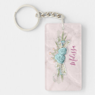 Blauwe Rozen en kroonFloral Bouquet Sleutelhanger