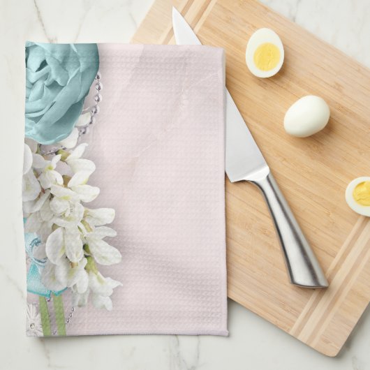 Blauwe Rozen en kroonFloral Bouquet Theedoek (Quarter Fold)