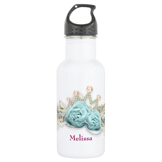 Blauwe Rozen en kroonFloral Bouquet Waterfles (Voorkant)