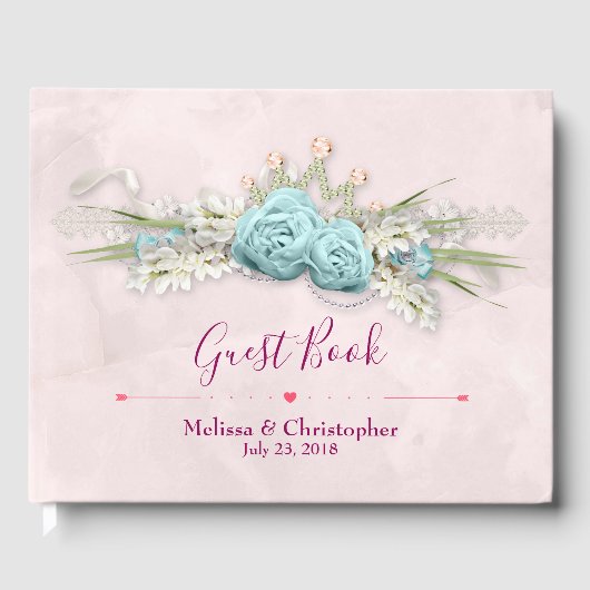 Blauwe Rozen en kroonFloral Bouquet Wedding Gastenboek (Voorkant)