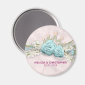 Blauwe Rozen en kroonFloral Bouquet Wedding Magneet (Voorkant / Achterkant)