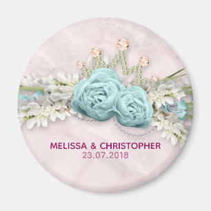 Blauwe Rozen en kroonFloral Bouquet Wedding Magneet