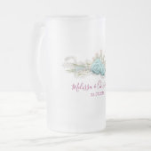 Blauwe Rozen en kroonFloral Bouquet Wedding Matglas Bierpul (Voorkant links)