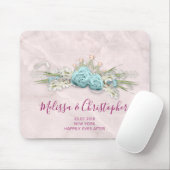 Blauwe Rozen en kroonFloral Bouquet Wedding Muismat (Met muis)