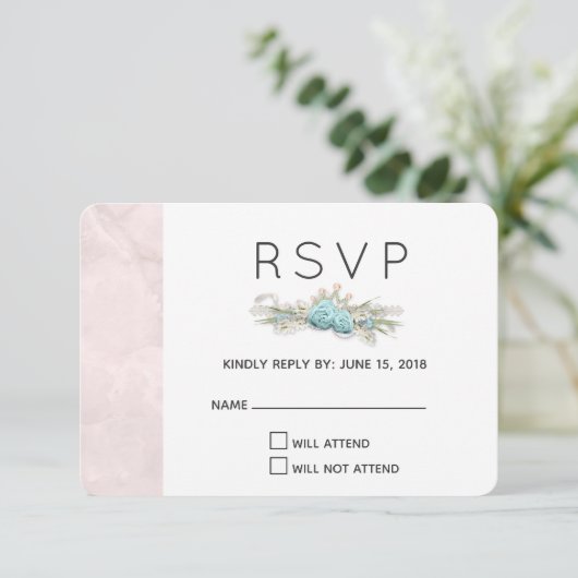 Blauwe Rozen en kroonFloral Bouquet Wedding RSVP (Staand voorkant)