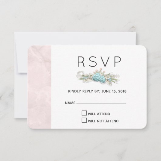 Blauwe Rozen en kroonFloral Bouquet Wedding RSVP (Voorkant)