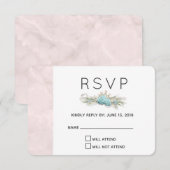 Blauwe Rozen en kroonFloral Bouquet Wedding RSVP Kaartje (Voorkant / Achterkant)