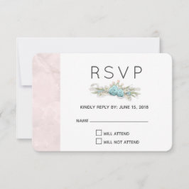 Blauwe Rozen en kroonFloral Bouquet Wedding RSVP Kaartje