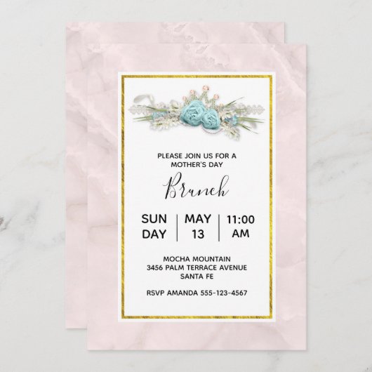 Blauwe Rozen en KroonFloral Moederdag Brunch Kaart (Voorkant / Achterkant)