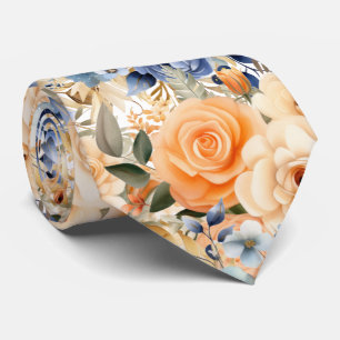 Blauwe Rozen en Perzik Bloemen Bloemenkraag Stropdas