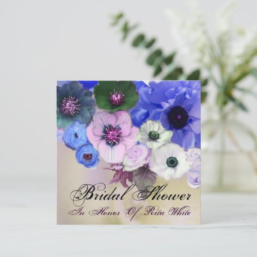 BLAUWE ROZEN EN VRIJGEZELLENFEEST VAN DE ANEMONSEN KAART (Staand voorkant)