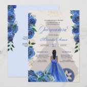 Blauwe Rozen Fancy Quinceanera Western Charro Glam Kaart (Voorkant / Achterkant)