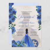 Blauwe Rozen Fancy Quinceanera Westerne Charro Gla Kaart (Voorkant / Achterkant)