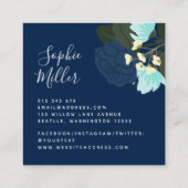 Blauwe Rozen Floral en Blue Gingham Vierkante Visitekaartje (Achterkant)