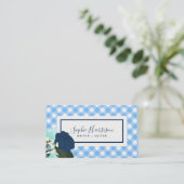 Blauwe Rozen Floral en Blue Gingham Visitekaartje (Staand voorkant)