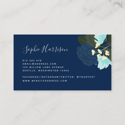 Blauwe Rozen Floral en Blue Gingham Visitekaartje (Achterkant)