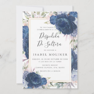 Blauwe Rozen Floral Goud Spaans Vrijgezellenfeest Kaart