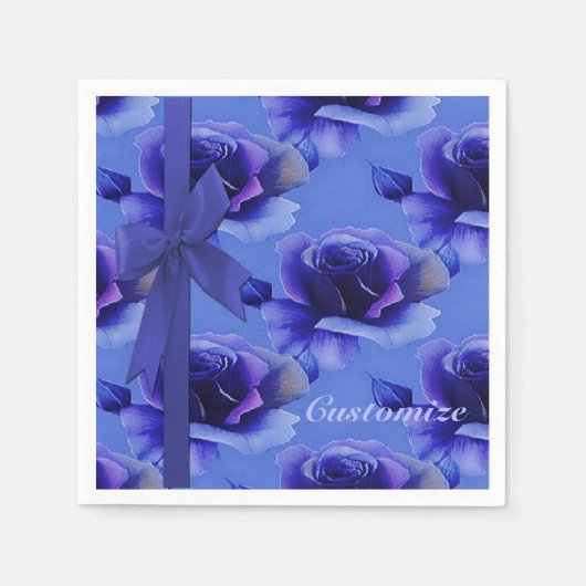 Blauwe Rozen Floral Pattern Napkins Servetten (Voorkant)