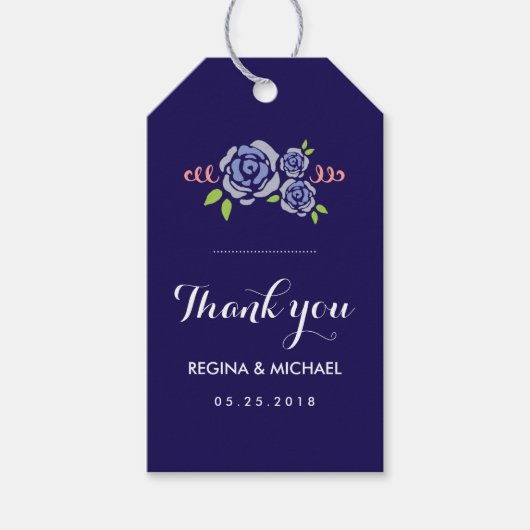 Blauwe Rozen Floral Wedding voor cadeau Label Cadeaulabel (Voorkant)