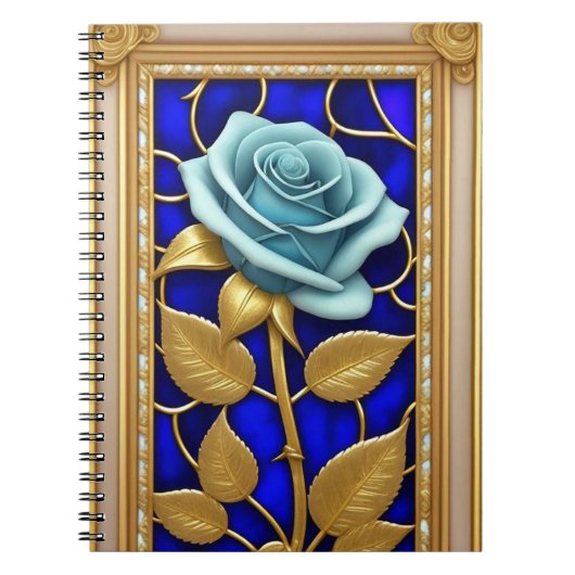 Blauwe Rozen Gebrandschilderd Glas Journal Notitieboek (Voorkant)