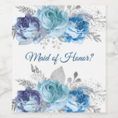 Blauwe Rozen glinsterende bladeren Wijn Etiket (Enkel label)