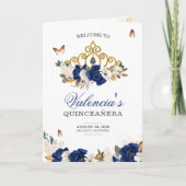 Blauwe Rozen Gold Tiara Butterfly Quinceanera Programma (Voorkant)