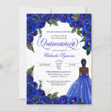 Blauwe Rozen & Gouden Fantasie Baljurk Quinceanera