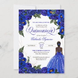 Blauwe Rozen & Gouden Fantasie Baljurk Quinceanera Kaart