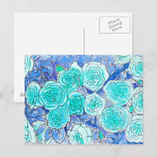 Blauwe Rozen, groene bladeren Roos tuinzomerventil Briefkaart (Voorkant / Achterkant)