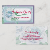 Blauwe  rozen haakwerk visitekaartje (Voorkant / Achterkant)