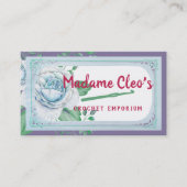 Blauwe  rozen haakwerk visitekaartje (Voorkant)