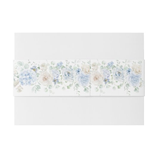 Blauwe Rozen, Hydrangea Floral Belly Band Uitnodigingen Wikkel (Achterkant Voorbeeld)