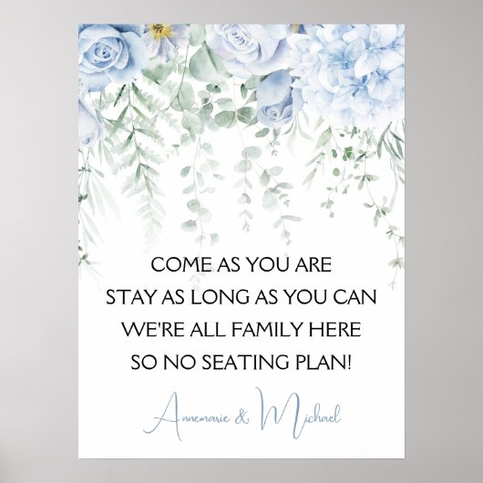 Blauwe Rozen Hydrangea's Geen Zitplaatsplan Huweli Poster (Voorkant)