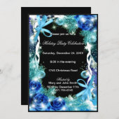 Blauwe Rozen kerstfeest uitnodiging (Voorkant / Achterkant)