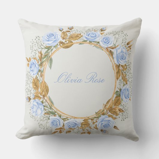 Blauwe Rozen Krans Kussen (Voorkant)